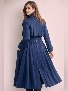 Marks & Spencer St Michael Navy Trench Coat Pleated Back Belted UK 8 Classic